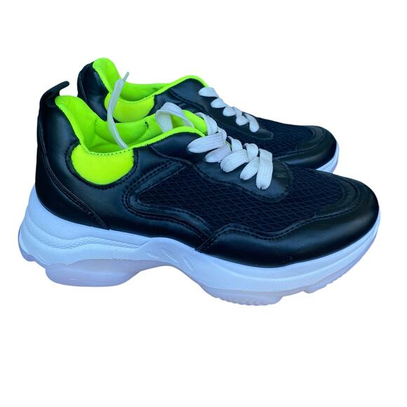 Cape Robbin Women’s Black Neon Yellow Chunky Sneaker NWOB - Picture 2 of 6